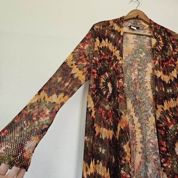 Vtg Shelor Mesh Duster Cardigan Womens L Brown Earthy Boho Cottagecore - Picture 3 of 10